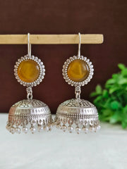 Lightweight Oxidised Silver Floral Jhumkas | Dynamic Jewelove