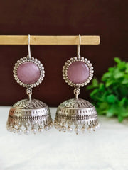 Lightweight Oxidised Silver Floral Jhumkas | Dynamic Jewelove
