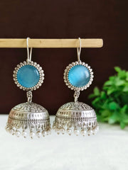 Lightweight Oxidised Silver Floral Jhumkas | Dynamic Jewelove