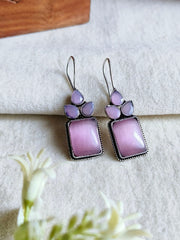 Oxidised Monalisa Stone Hook Earrings | Dynamic Jewelove