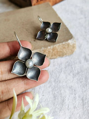 Oxidized Floral Pearl Drop Earrings | Dynamic Jewelove