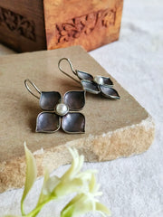 Oxidized Floral Pearl Drop Earrings | Dynamic Jewelove