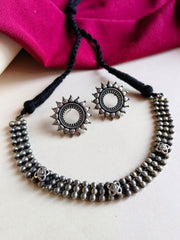 Oxidised Silver Sparkle Choker Set with Studs | Dynamic Jewelove