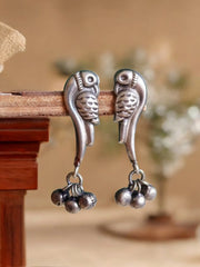 Oxidised Silver-Tone Peacock Stud Earrings – Elegant & Casual Wear | Dynamic Jewelove