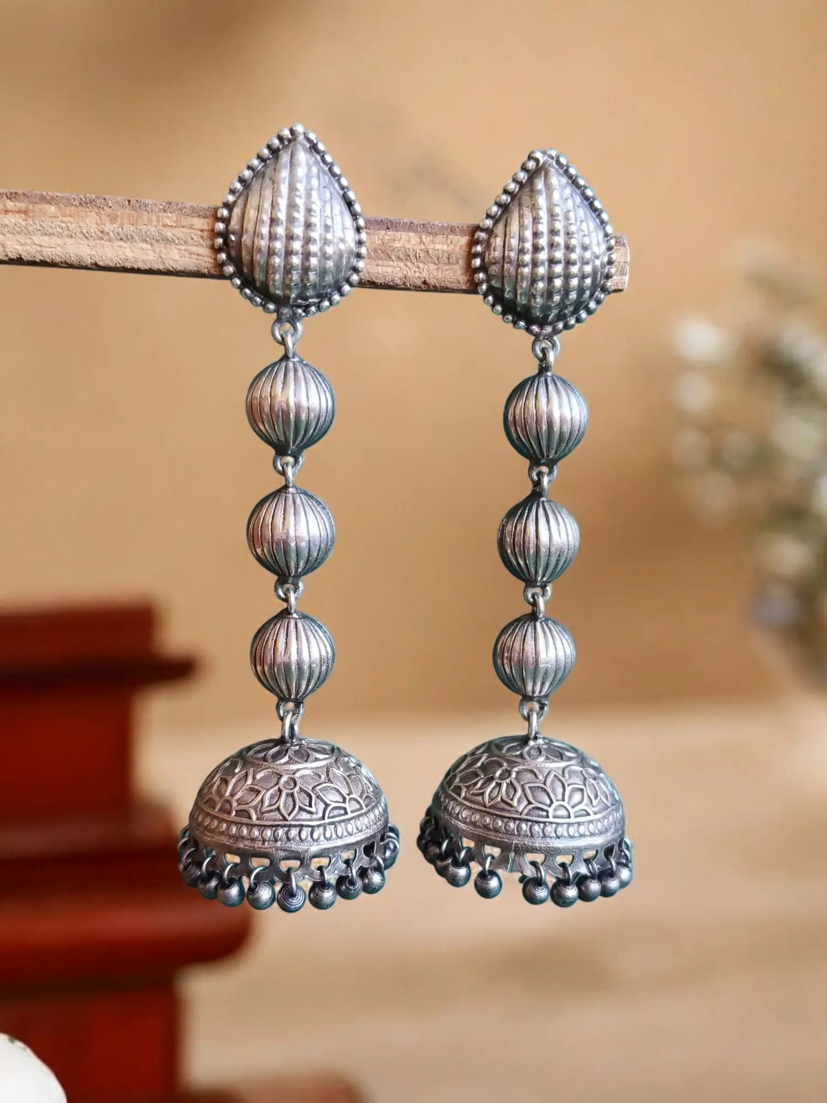 Elegant Lightweight Silver-Plated Jhumka Earrings with Trendy Design | Dynamic Jewelove