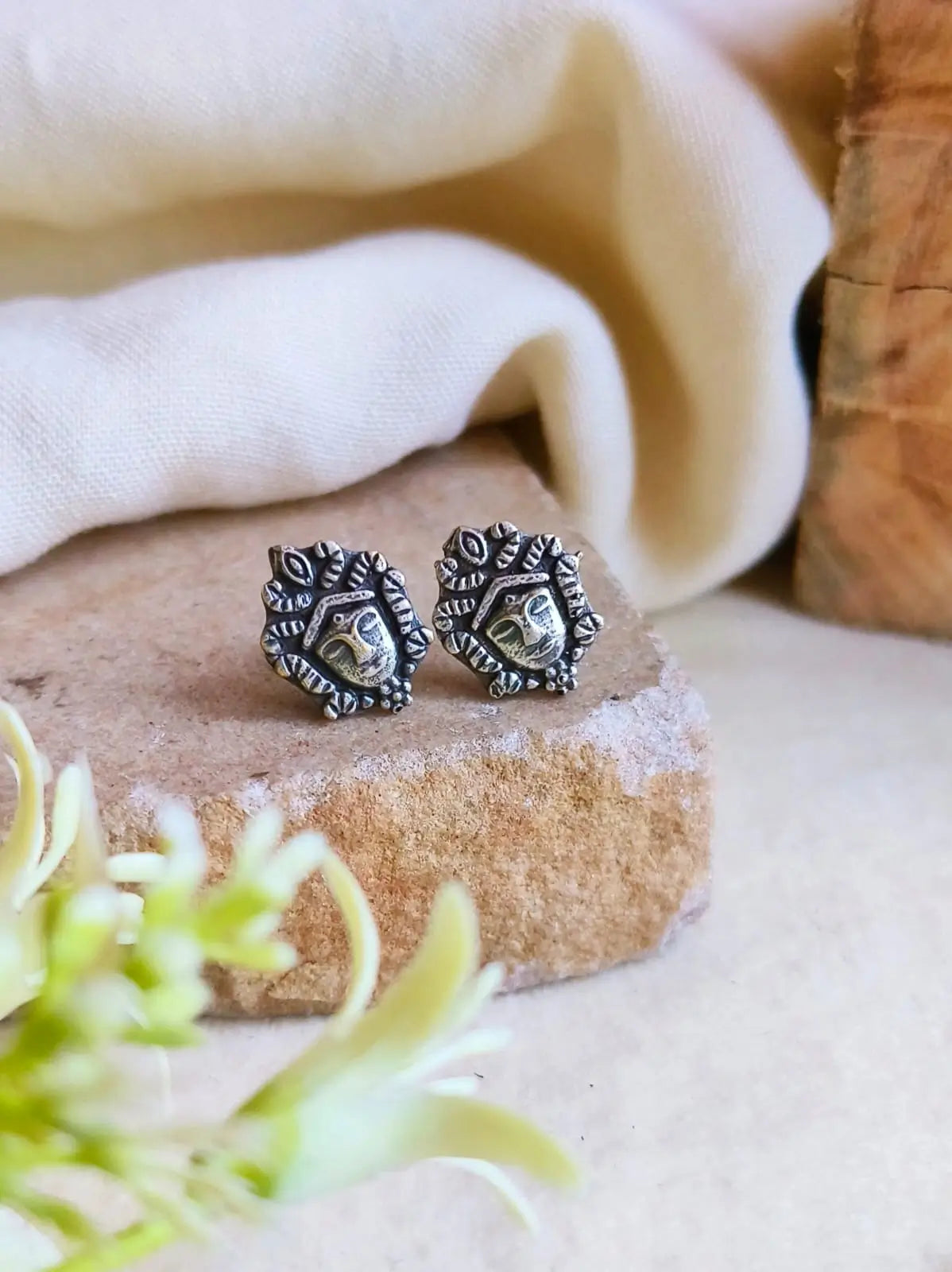 Unique Oxidized Tiny Face Stud Earrings | Dynamic Jewelove