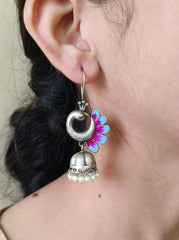 Peacock Oxidised Jhumka Earrings | Dynamic Jewelove