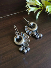 Oxidized Peacock Hook Earrings with Ghungroo Detailing | Dynamic Jewelove