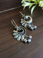 Oxidized Peacock Hook Earrings with Ghungroo Detailing | Dynamic Jewelove