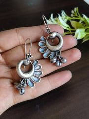 Oxidized Peacock Hook Earrings with Ghungroo Detailing | Dynamic Jewelove